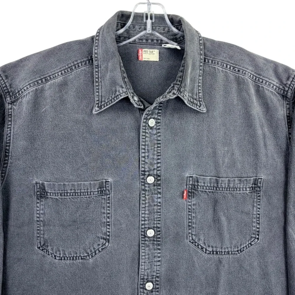 Levi's Red Tab Denim Shirt Men LARGE Blk Gray Metal Button Workwear Y2K Vintage